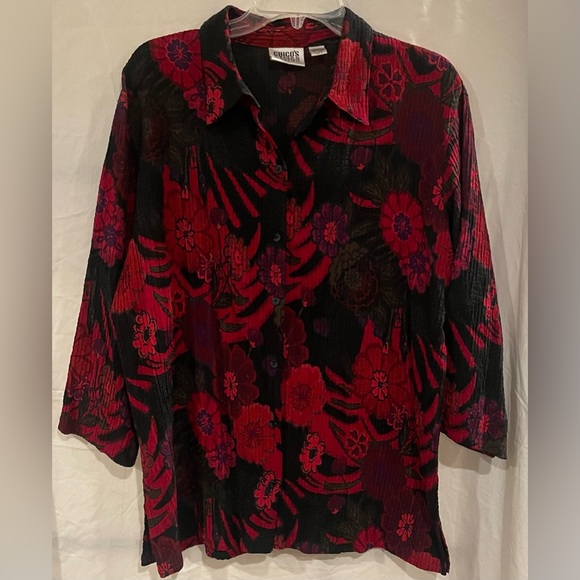 Chico's Tops - Chico’s Design Red & Black Floral Top Size 2